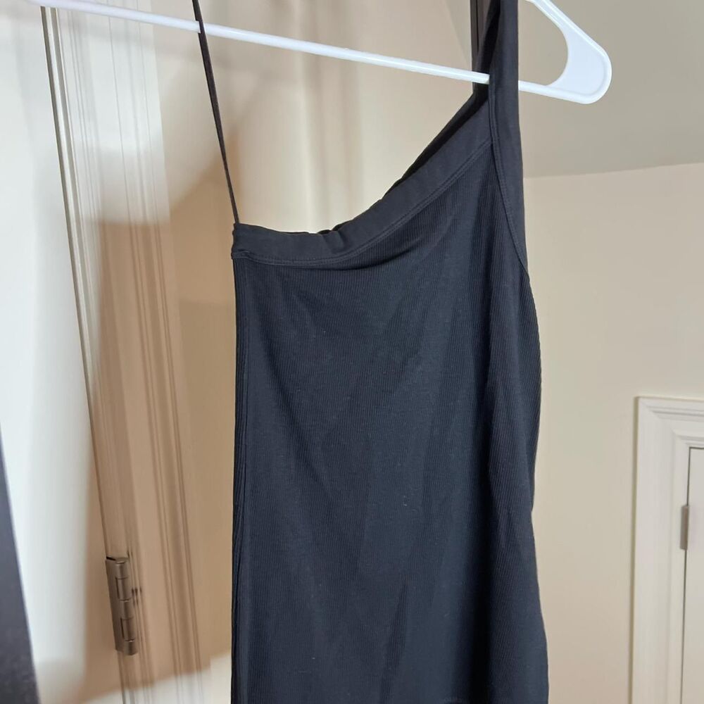 Asos Women's Black Ribbed One Shoulder Tank Top